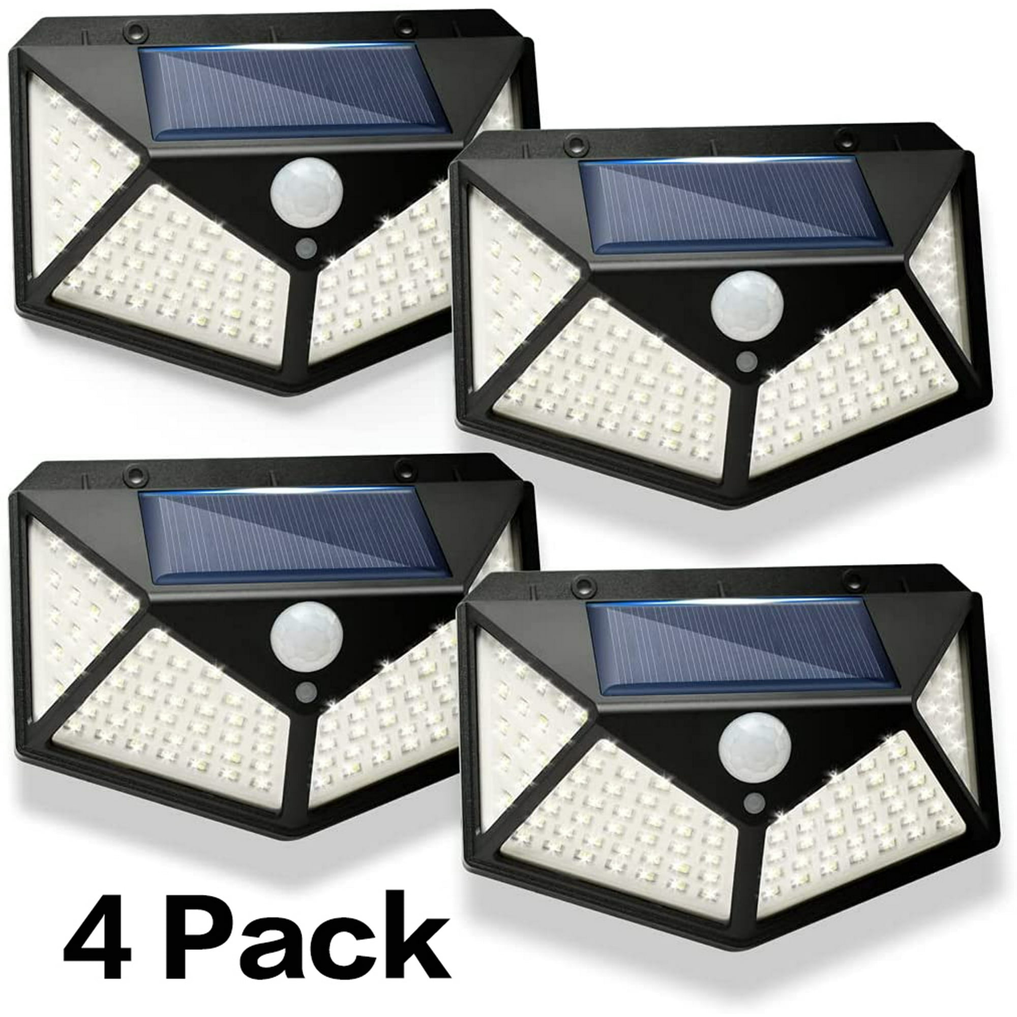 Ledander Black 100 Led Solar Motion Sensor Lights Outdoor, Wireless Weatherproof Solar Powered Lights For Steps Yard Garage Porch Patio, Ip65 Waterproof With Wide Angle(4 Pack)