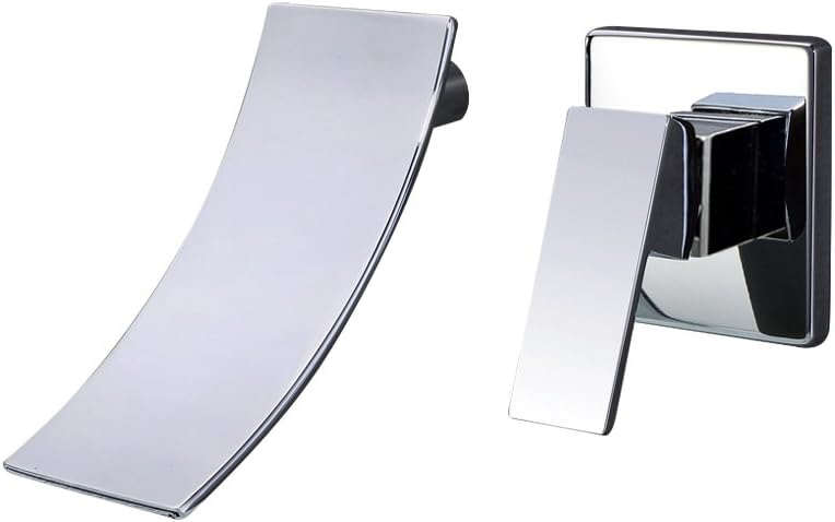 Mitigeur De Lavabo Mural Avec Bec Cascade Extra Large, Robinet Encastré, Brossé