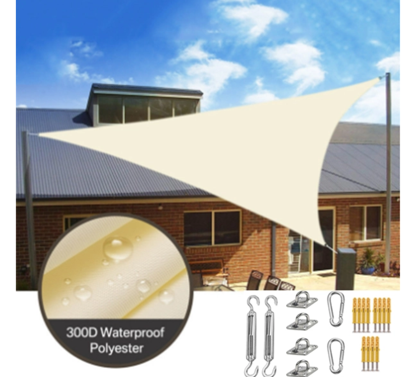 Voile D'Ombrage Triangulaire De Couleur Claire Imperméable, Voile De Jardin 3x4x5 M, Auvent De Protection Solaire Anti-uv Avec Accessoires