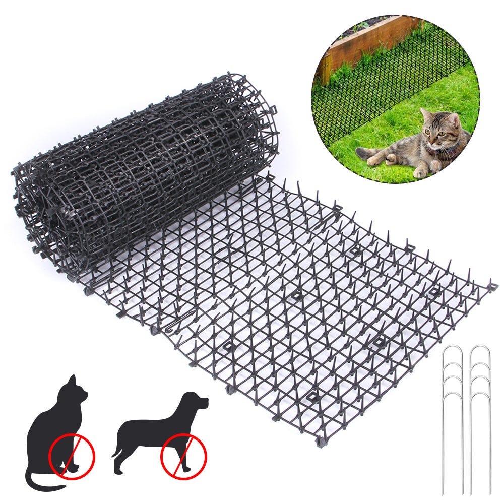 Tapis D'Extérieur Répulsif Pour Chats, Tapis Pour Chat Avec Ceinture Épineuse À Pointes, Tapis En Filet Anti-chat, Envoyez Des Clous En U (400x28cm)
