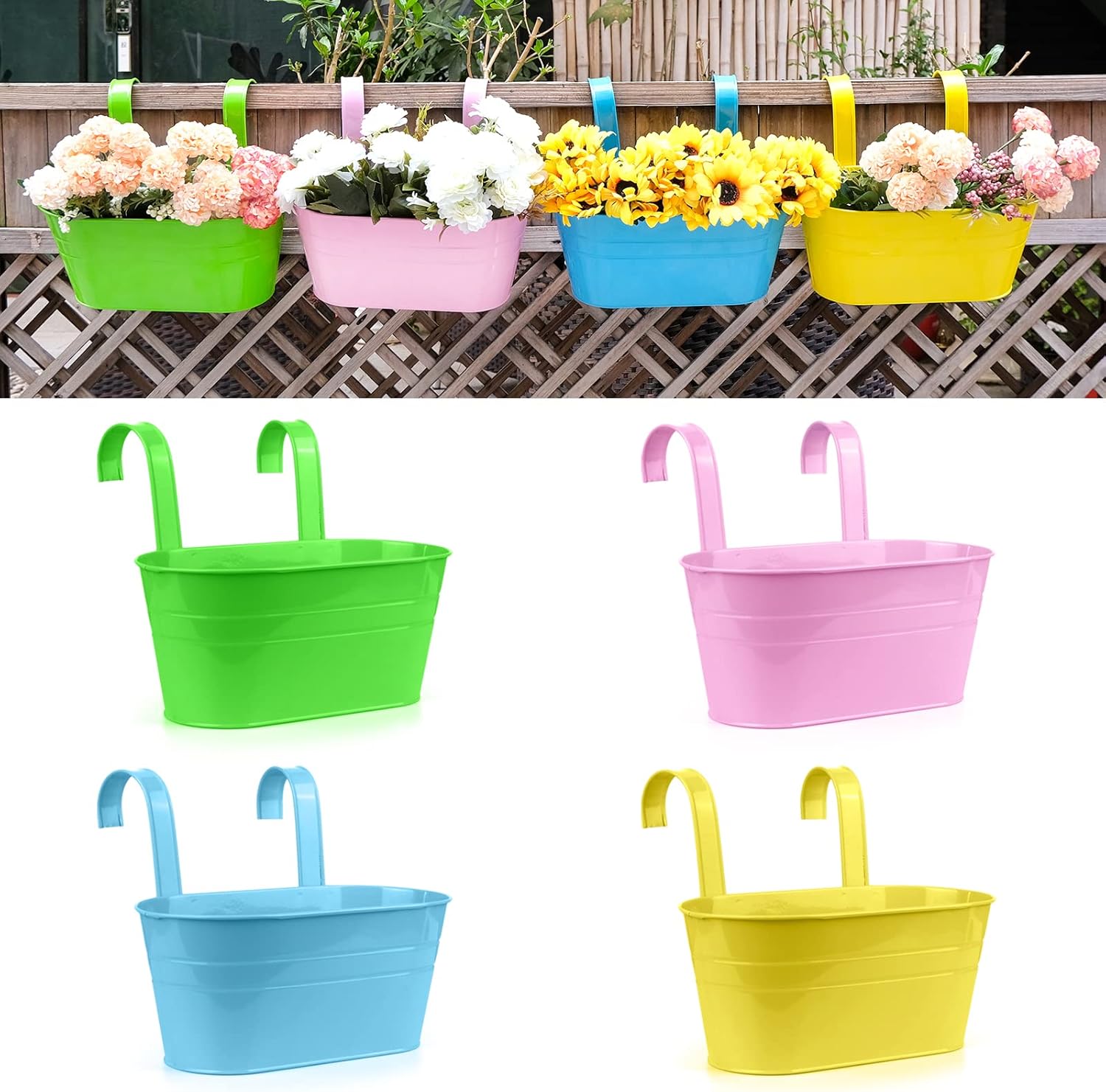 Pot De Fleurs En Fer Forgé, Support De Fleurs Suspendu, Pot Décoratif - Crochet Amovible (4 Pièces) (grand)