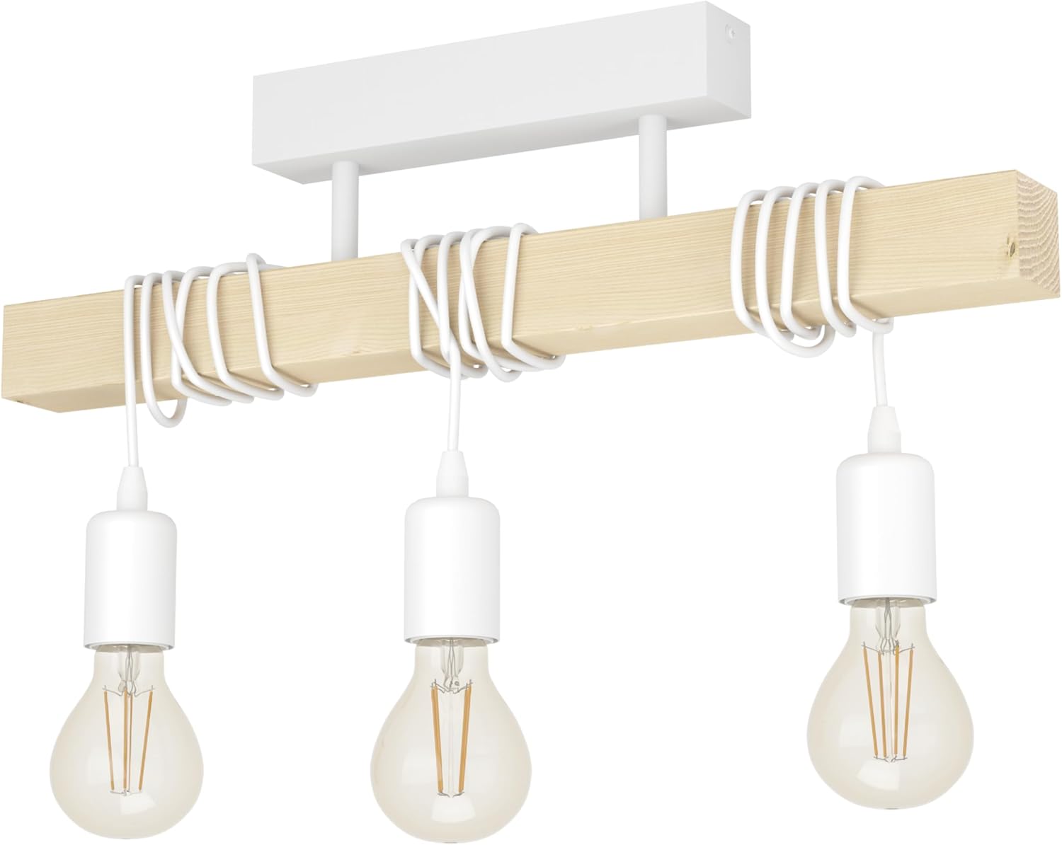 Lampe De Plafond, Plafonnier Vintage À 3 Flammes Au Design Industriel, Suspension Rétro En Acier Et En Bois, Blanc, Marron, Douille E27