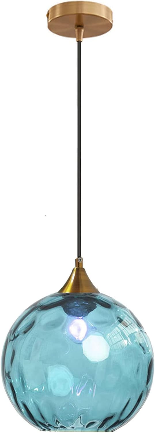Lustre Boule De Verre De 20 Cm, Base En Bronze Doré Avec Boule De Verre, Idéal Pour Un Îlot De Cuisine Ou Une Salle À Manger (bleu Ciel)