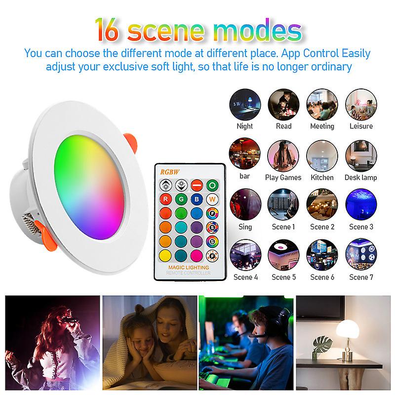 (set Of 4) 10w Led Recessed Spotlights (60w Equivalent) Rgb Color Changing Dimming Colorful Rgbw Ip44 Warm White 2700k Round Dimmable Recessed Via Remote Control