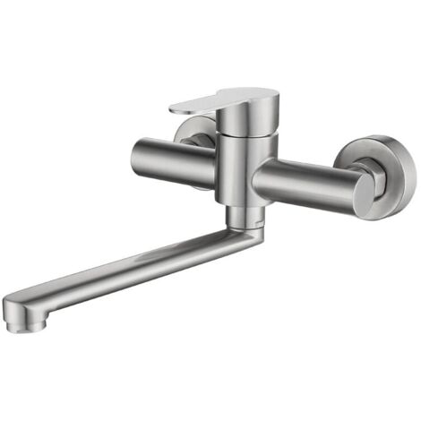Wall Mounted Kitchen Faucet, Stainless Steel Wall Mounted Kitchen Faucet, 360° Swivel For Kitchen Sink, Adjustable Hot And Cold Water, Adjustable Mounting Holes Brushed