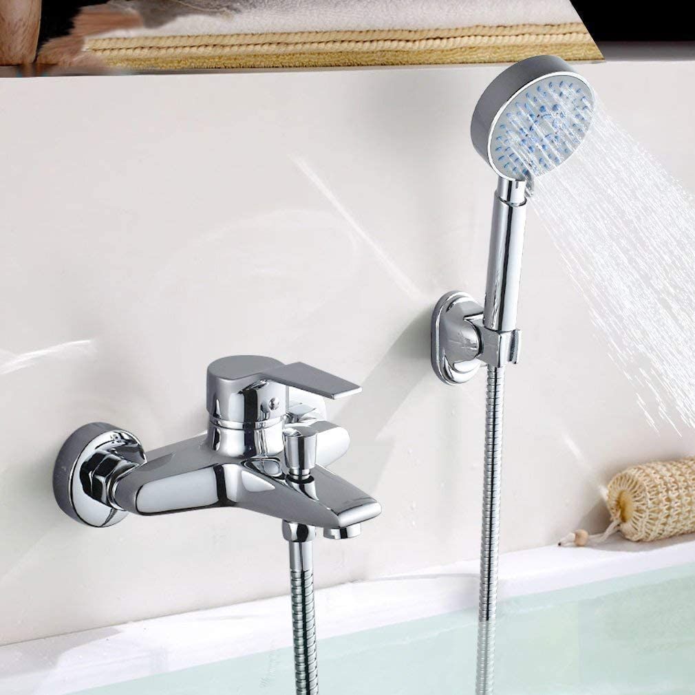Robinet De Baignoire Avec Douchette Chromée, Mitigeur De Douche Cascade Avec Support Et Flexible De 150 Cm, Fixation Murale Pour Salle De Bain.