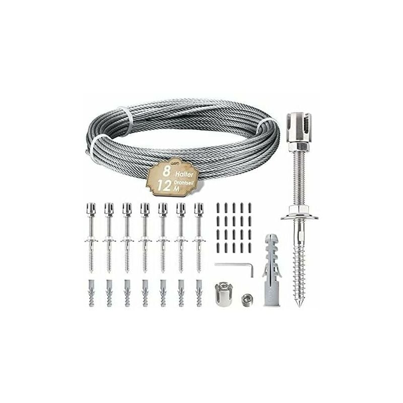 Support Pour Plantes Grimpantes, Kit De Suspension De Corde En Acier Inoxydable De 12 M Avec Câble En Acier Inoxydable De 3 Mm Et 8 Tendeurs Pour Jardin/mur En Béton/câble De Clôture/bois Massif