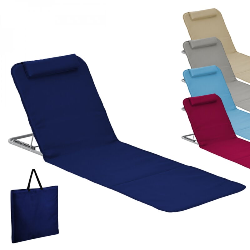 Matelas, Transat, Tapis De Plage Avec Dossier Inclinable Et Sac De Transport Bleu Marine