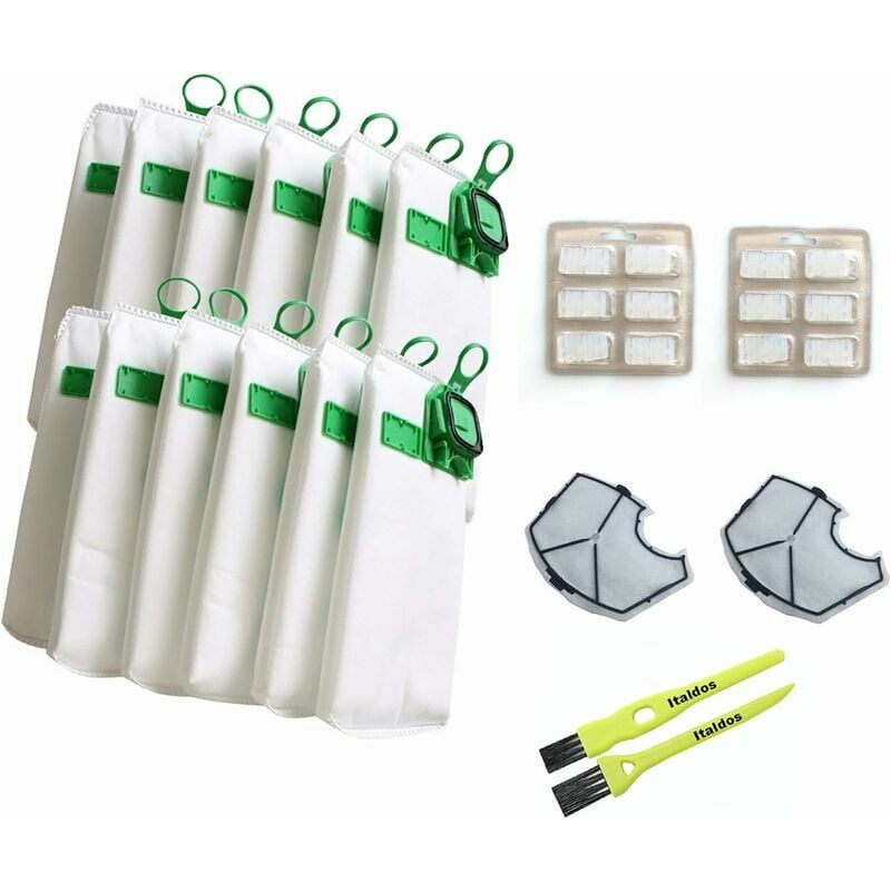 Kit Sac Aspirateur Compatible Pour Vorwerk Kobold Vk140 Vk150 Avec Filtre Remplacement 12 Sacs + 2 Filtres Moteur + 12 Parfums + 2 Brosses