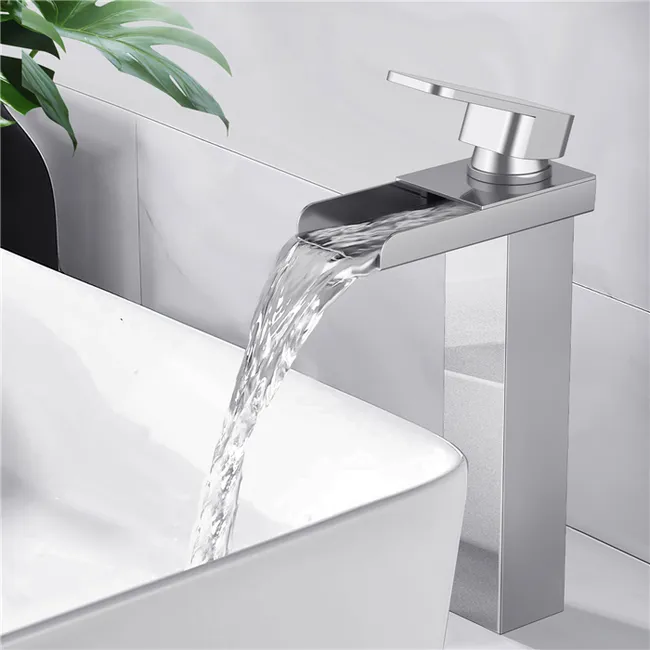 Robinet Salle De Bain Cascade Haut Mitigeur Pour Vasque Chromé Robinet Design Moderne Corps En Laiton