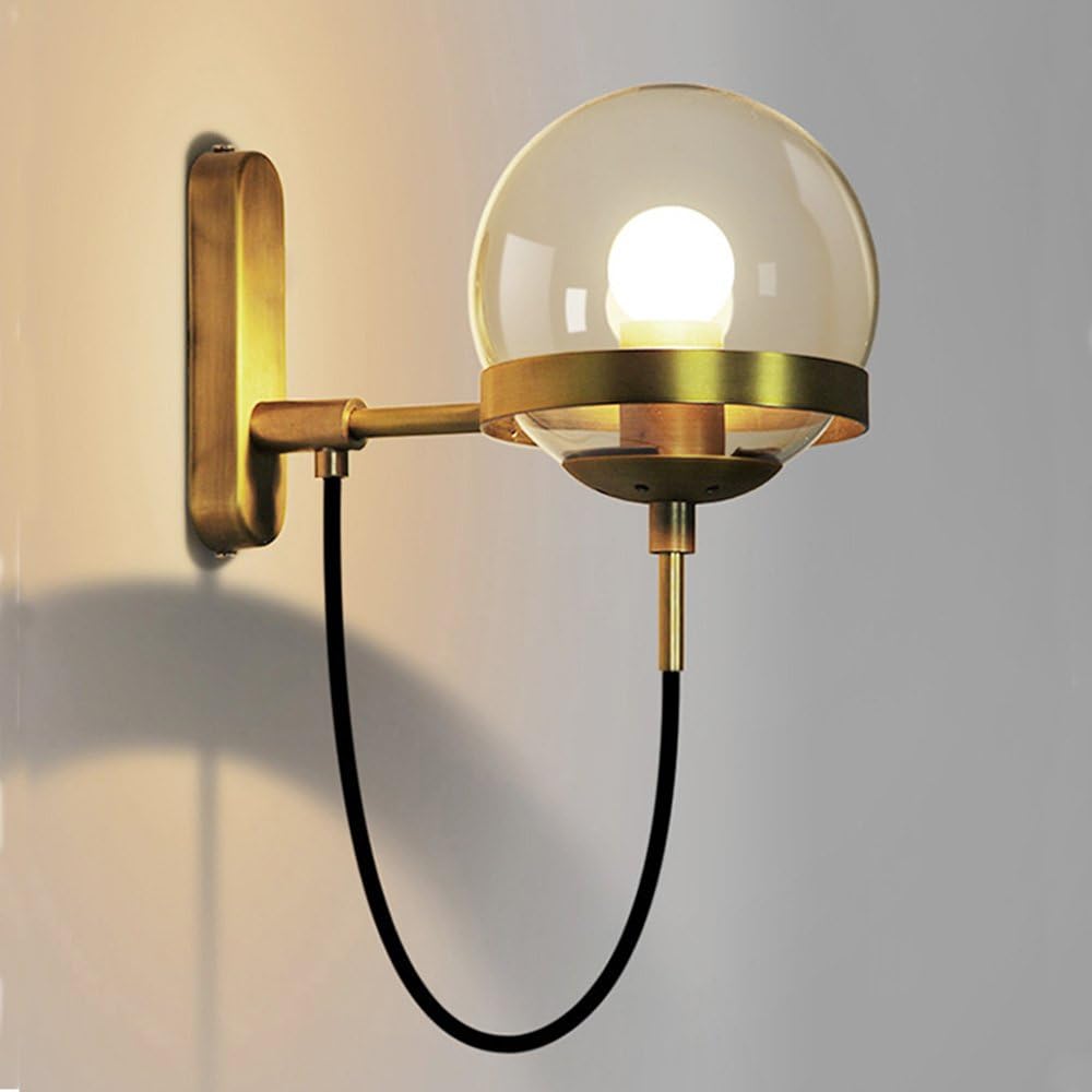 Applique Murale Lemroe Style Industriel Rétro, Abat-jour Boule En Verre, Lampadaire En Métal, Applique Murale Pour Chambre, Salon, Couloir Ou Hôtel (laiton)