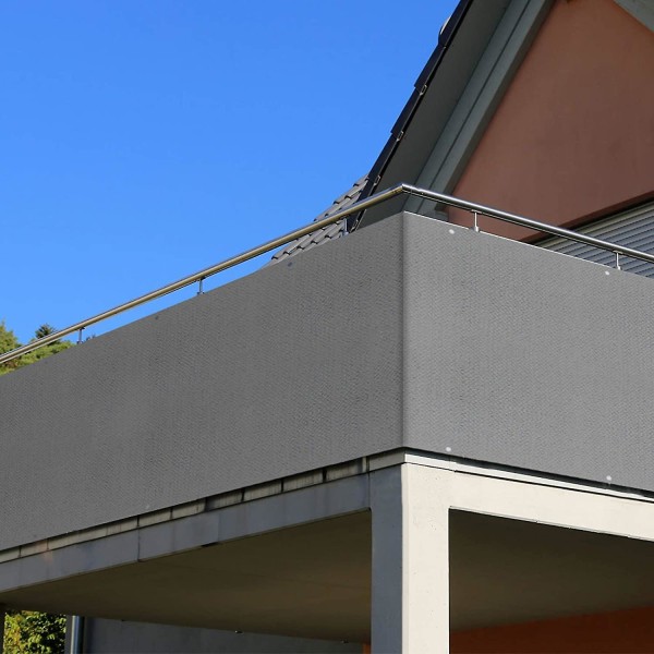 Auvent De Balcon 90 X 500 Cm En Pehd Pour Jardin, Offrant Une Protection Contre Le Vent Et Les Uv, Et Équipé D'Anneaux Métalliques Antirouille, D'Un Ruban Coloré Et D'Un Système De Fixation Par Ruban.