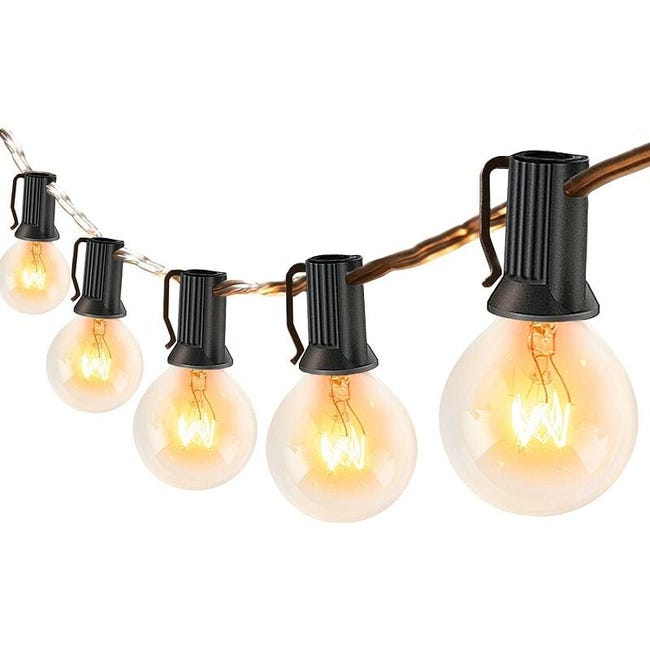 Guirlande Lumineuse Extérieure Et Intérieur, 50+4 Ampoules Etanche 15m De Guirlande Guinguette Décoration Pour , Blanc Chaud