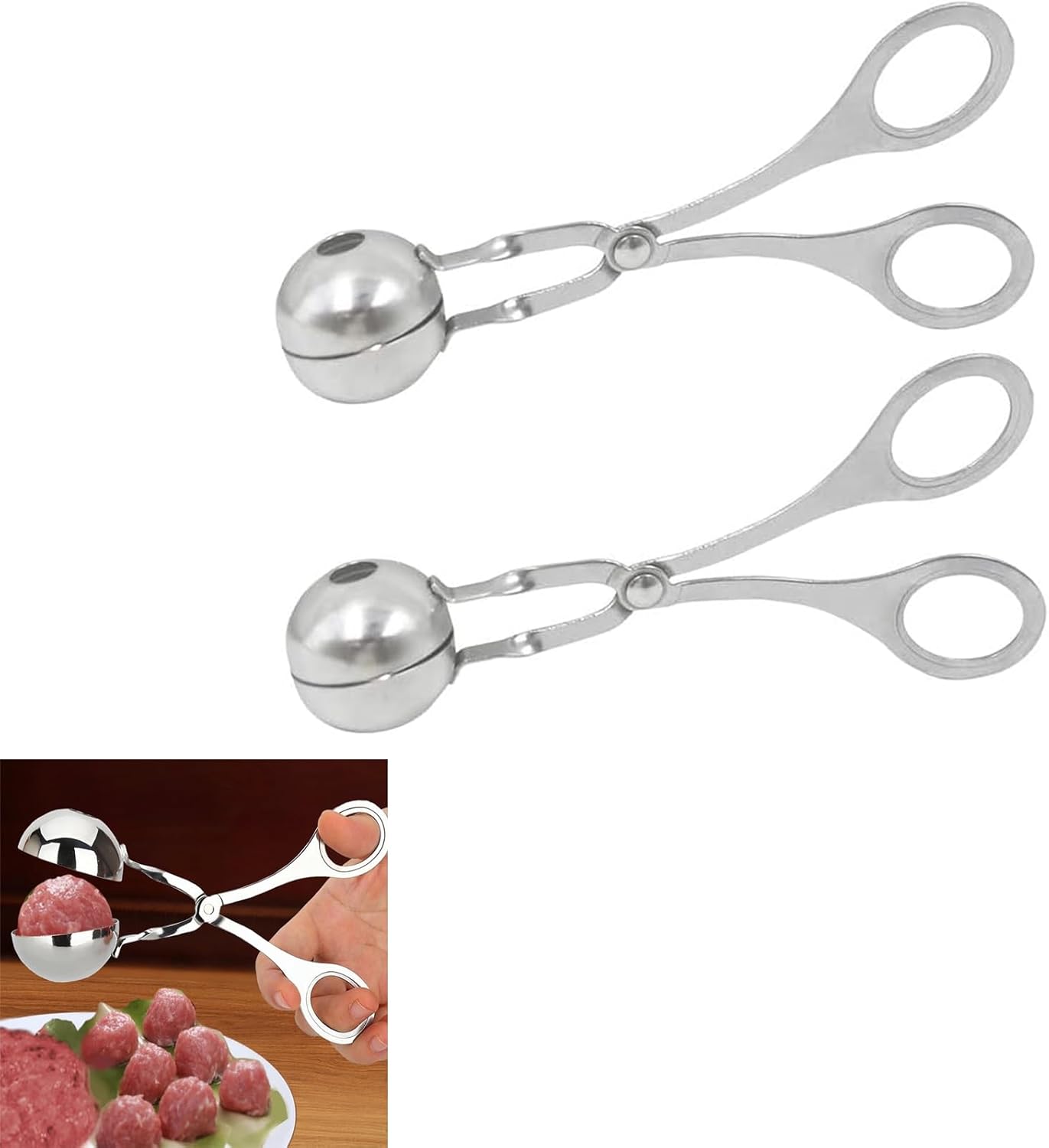 Paquete De 2 Bolas De Acero Inoxidable Para Hacer Bolas De Albóndigas, Pinzas De Bola De Carne Sin Pegar, Moldes Para Hacer Pasteles, Pinzas De Hielo, Herramienta Para Hacer Albóndigas Para Cocina