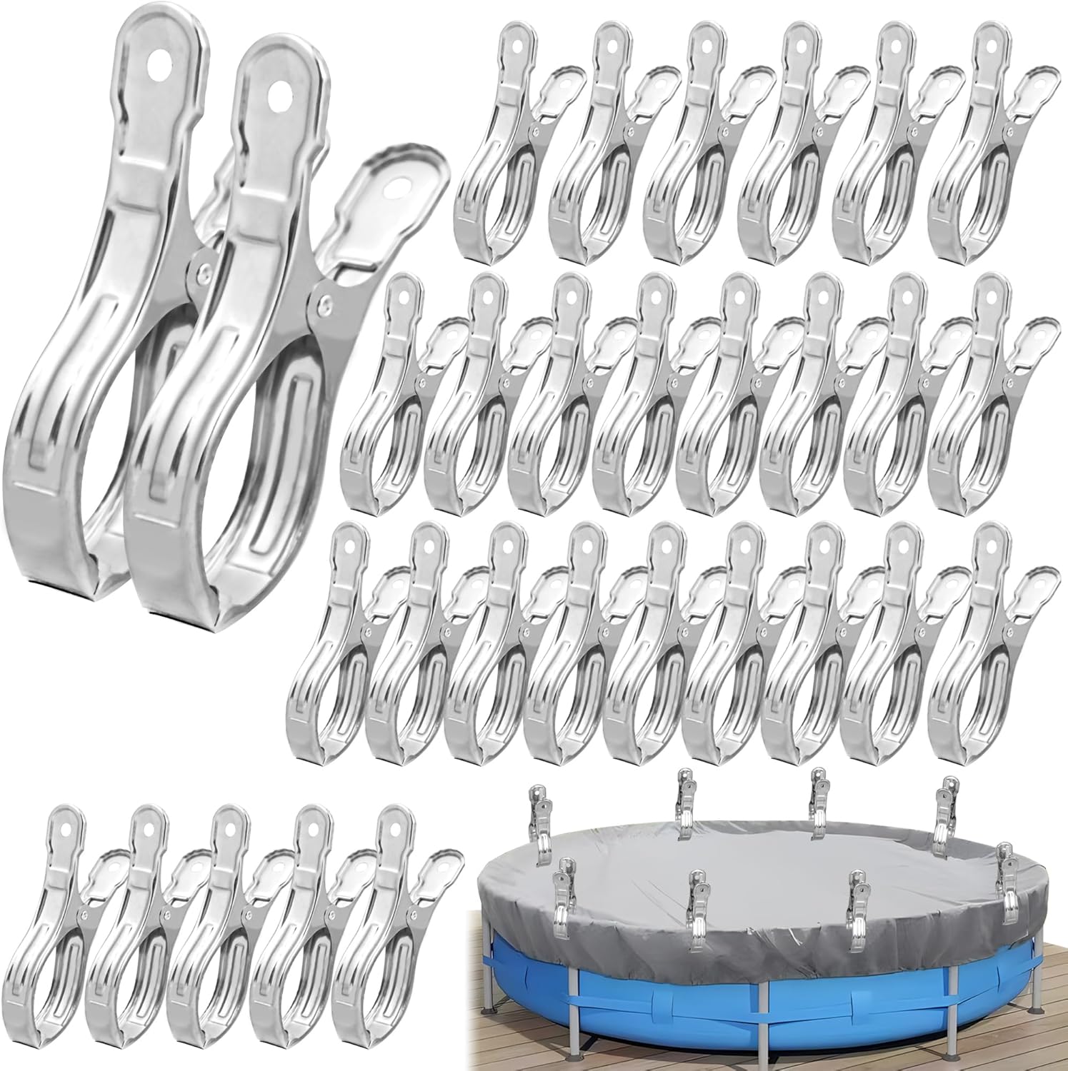30 Stuks Zwembadafdekkingsklemmen, Roestvrijstalen Windschermklemmen, 5,1 Inch Grote Zwembadafdekkingen, Klemmen Voor Zware Zwembaden, Winddichte Clips Voor Bovengrondse Zwembadafdekkingen