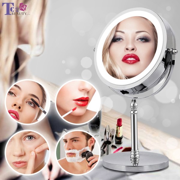 10x Förstoring Sminkspegel Med Ljus Mirror 20pcs Brushes