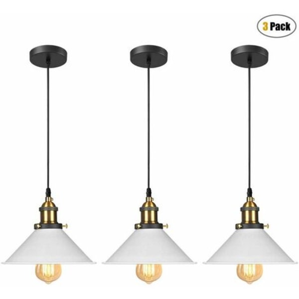3x Retro Taklampa Industriell Design Edison Taklampa E27 Ljuskrona Metall Taklampa, Ø 22cm, Vit