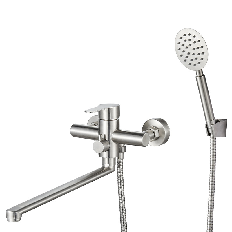 Robinet De Baignoire Avec Douchette, Mitigeur Baignoire Avec Bec Long 30cm, Mitigeur Bain Douche Mural, Brossé,