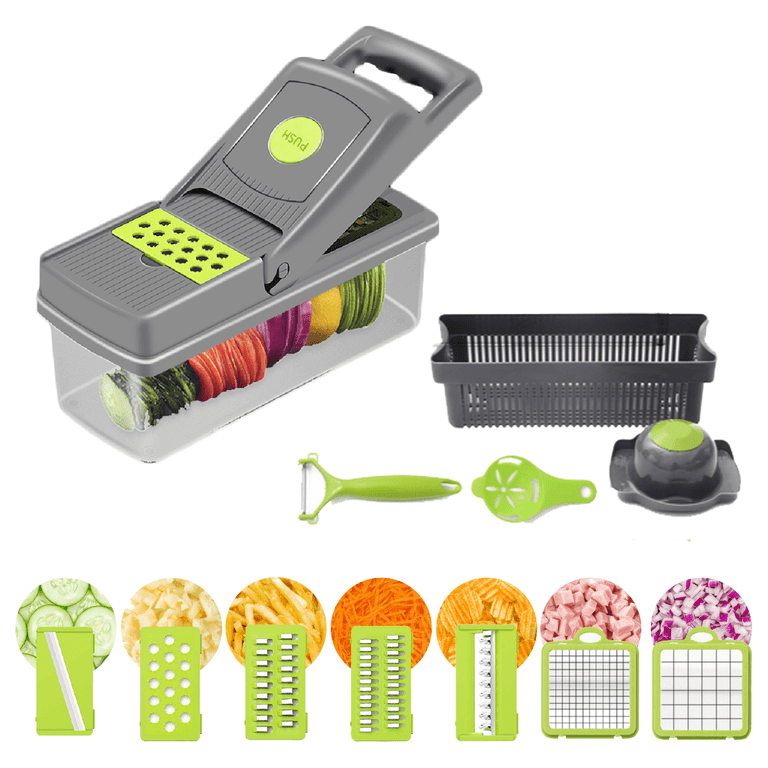 Manual Vegetable Cutter, Multifunctional Vegetable Chopper, 7 Stainless Steel Blades, Mandolin 14 In 1, Egg Yolk Separator, Kitchen Container Vegetable Chopper Happy Life Multifunctional Mandolin Vege