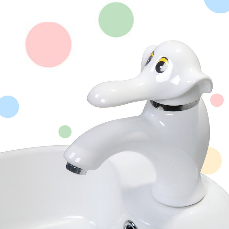 Robinets De Lavabo De Salle De Bain, Robinet De Lavage En Céramique D'Éléphant De Dessin Animé Blanc Pour Enfants, Robinets De Lavabo Froide Et Chaude,noyau De Valve En Plastique
