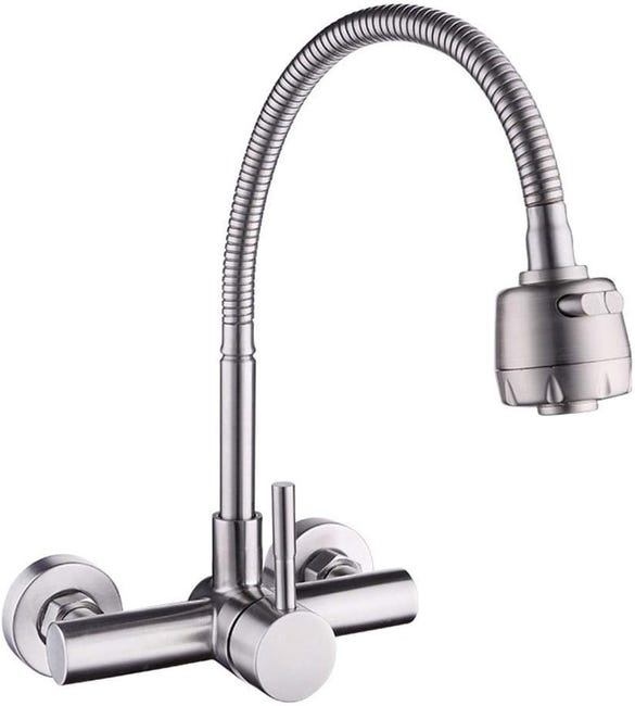 Robinet De Cuisine Mural En Acier Inoxydable 304 Robinet D’évier Pivotant À 360 ° Avec Tuyau Flexible