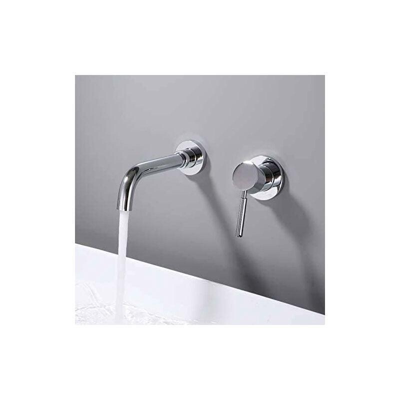 Mitigeu De Lavabo Fini En Chrome Robinet De Lavabo De Salle De Bain À Poignée Unique Moderne H&c 2 Trous Fixé Au Mur