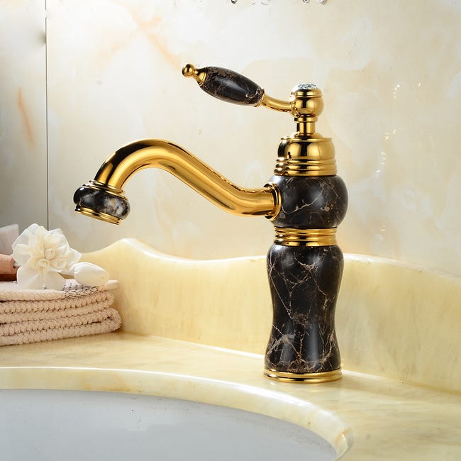 Robinet De Lavabo Rétro Évier De Cuisine Mitigeur Robinet De Jade Noir Chaud Et Froid Peut Être Levé