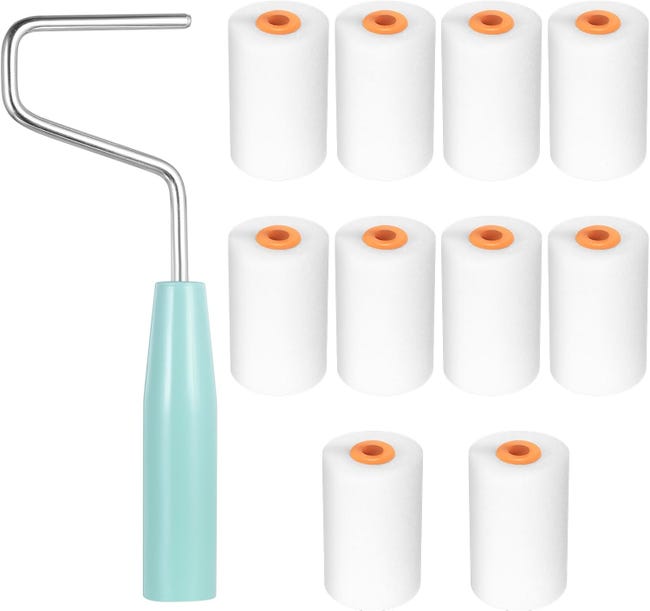 Lot 10 Mini Rouleaux Peinture Mousse – 56x35 Mm Avec Manche, Pour Peinture Murale Bricolage
