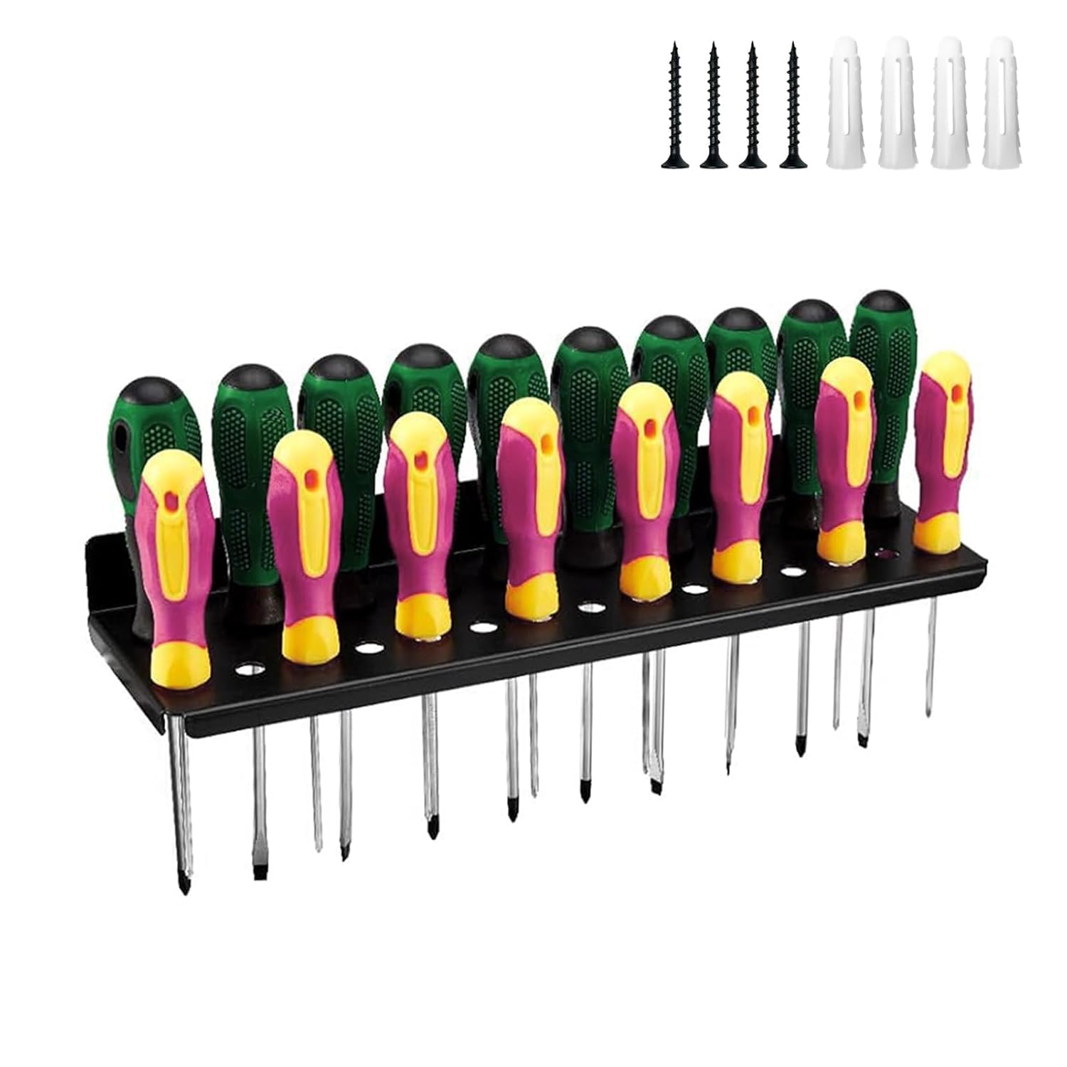 Porte Outils Mural, 25 Trous Support Tournevis, Acier Au Carbone Support Outils Mural, Avec Vis Et Tubes D'Expansion