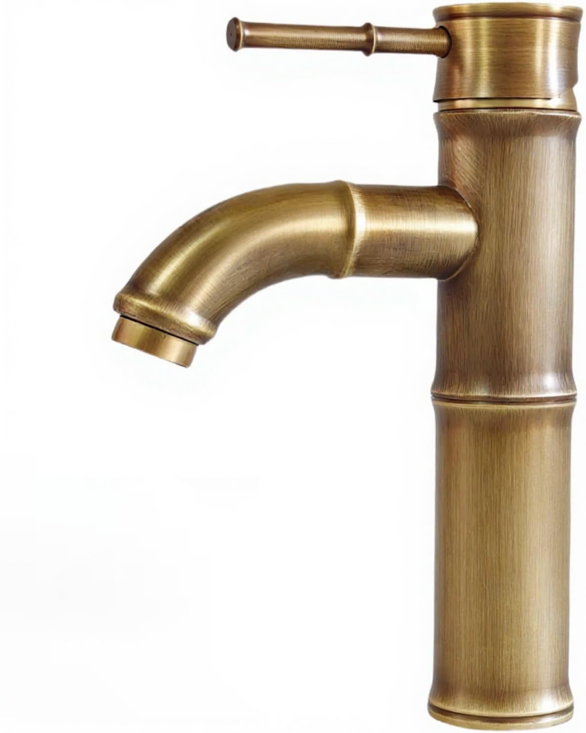 Robinet Lavabo Laiton Antique Brossé, Mitigeur Monocommande Bronze Rétro, Robinet Mélangeur D'Évier Salle De Bain Cuivre, Bambou