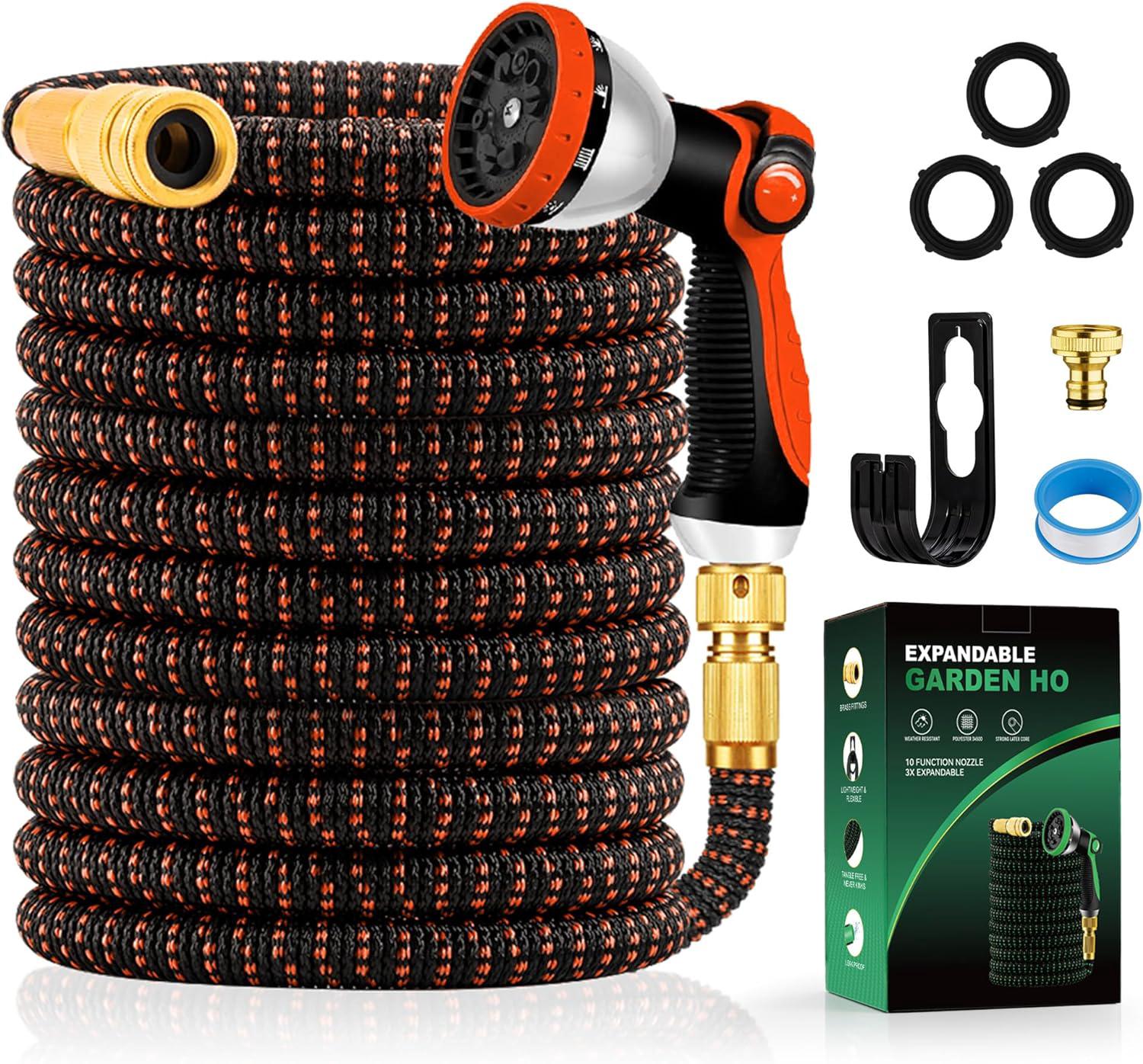 Tuyau D'Arrosage Extensible 30m/100ft Avec 10 Modèles De Pulvérisation Convient Aux Robinets De 1/2" Et 3/4" Raccords En Métal Durables Pour Jardin