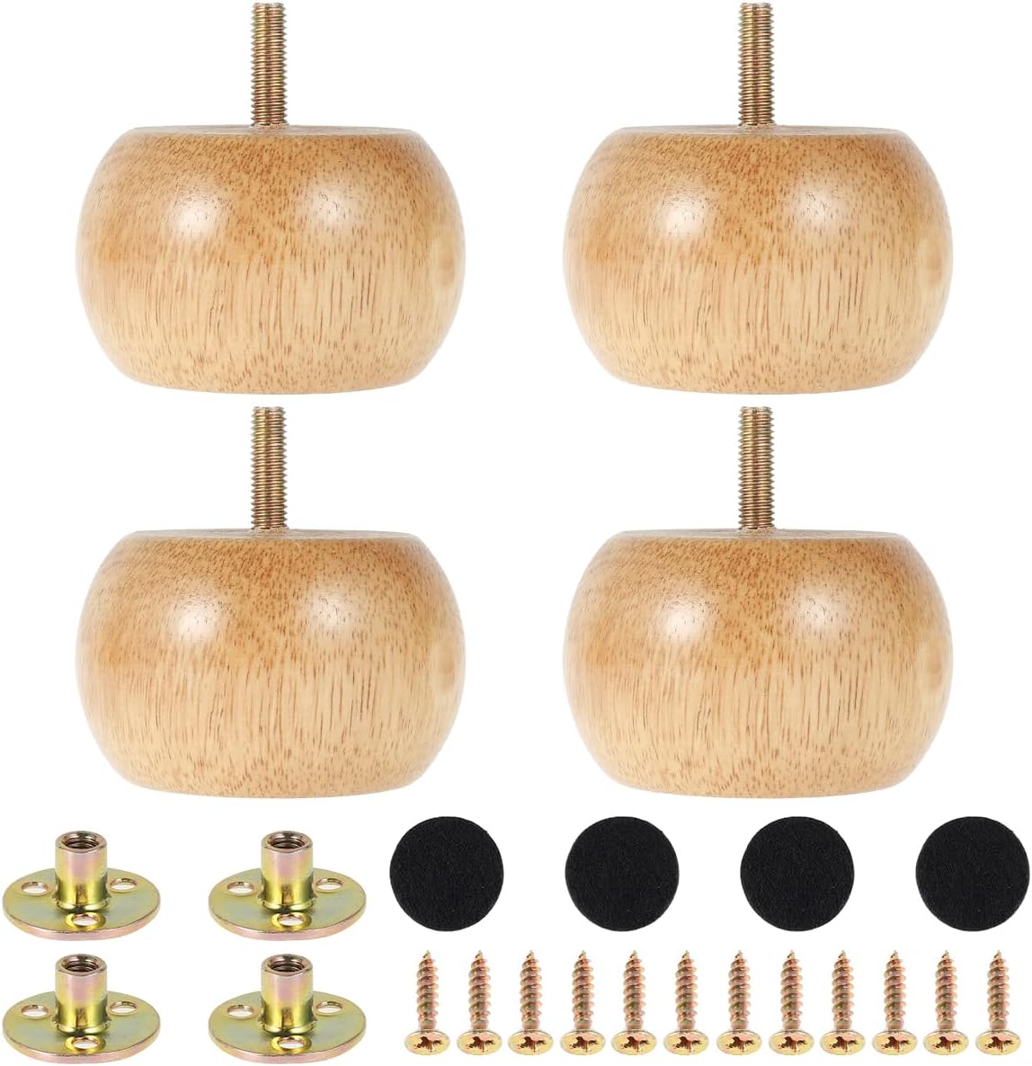 Lot De 4 Pieds De Meubles Ronds En Bois Massif De 8 X 5 Cm Avec 4 Vis, Pieds De Meubles De Rechange Pour Canapé, Lit, Armoire, Chaise, Support Tv