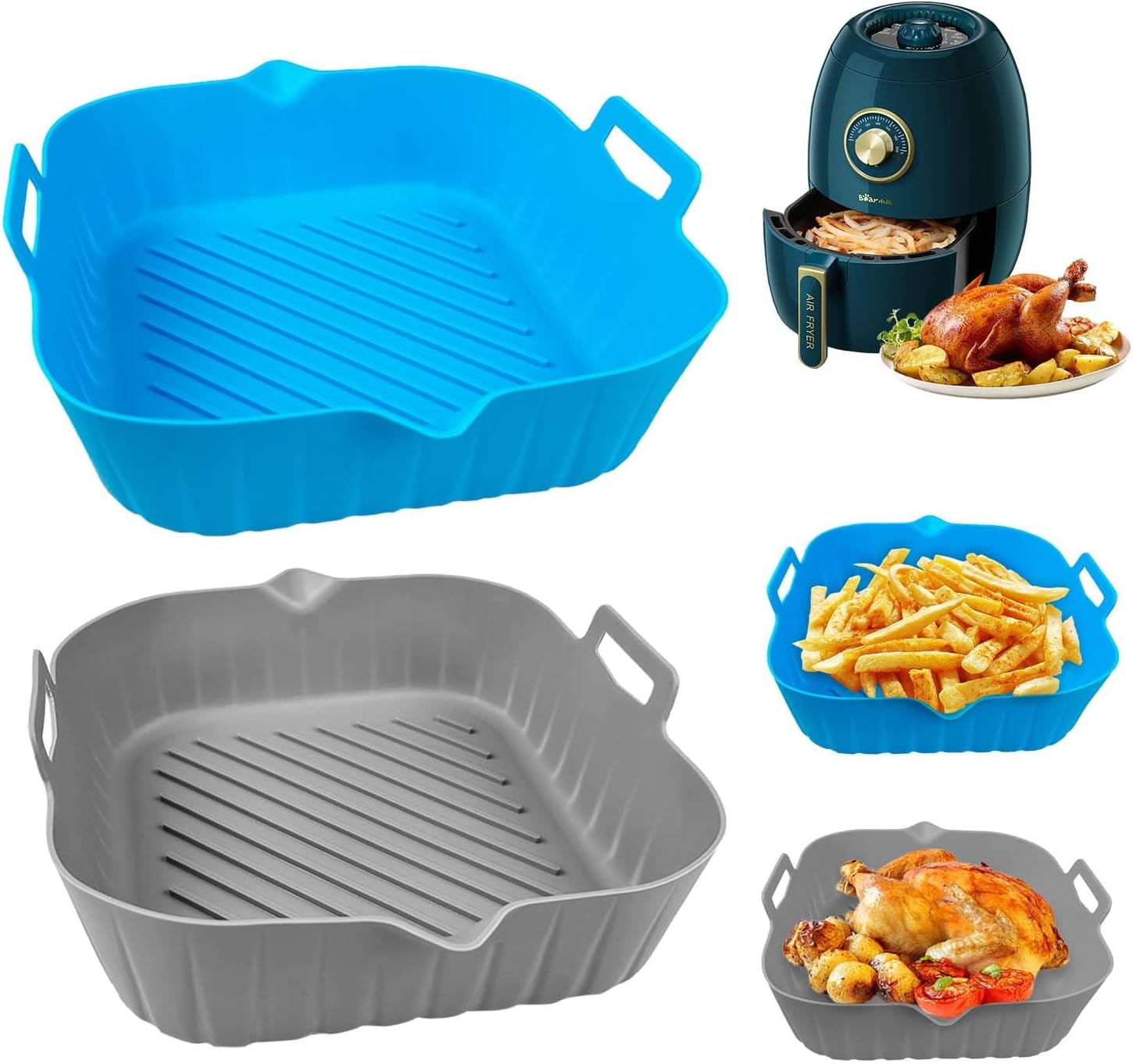 Friteuse À Air En Silicone, Friteuse À Air De Moule 5 Pièces, Friteuse À Air En Silicone De Moule De 20 Cm, Friteuse À Air En Silicone Plat Réutilisable, Friteuse À Air En Silicone Adaptée