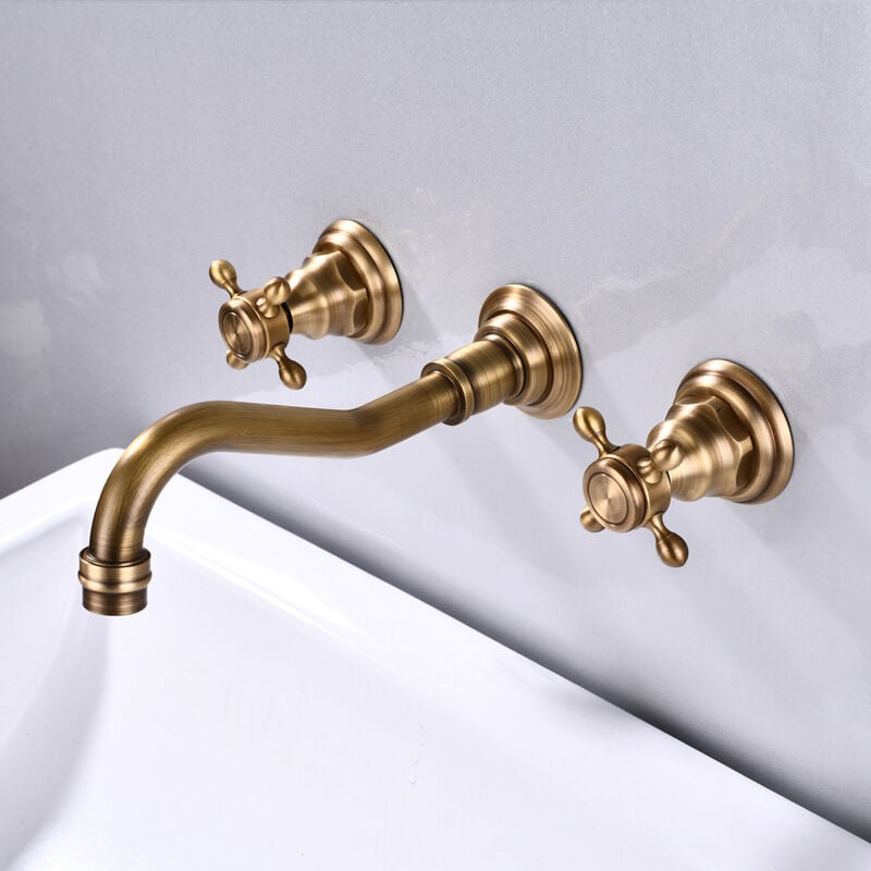 Robinet Mitigeur Mural Pour Lavabo De Salle De Bain 3 Trous - Couleur Antique