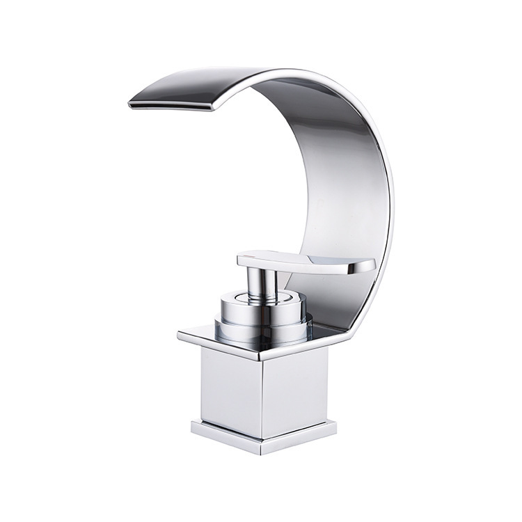 Robinet Mitigeur D'Eau Chaude Et Froide, Mitigeur De Salle De Bains Chromé, Sortie De Cascade Contemporaine, Écoulement Doux - Chrome
