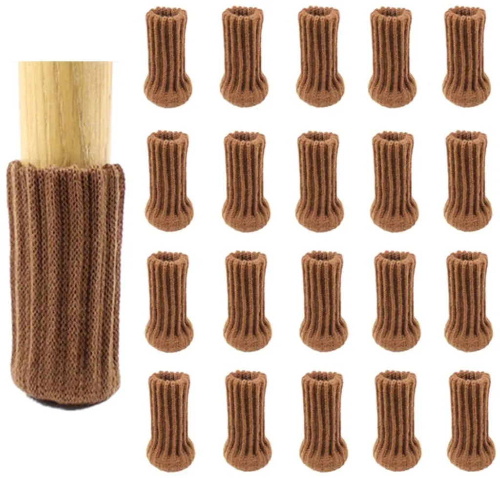 24 Stück Stuhlsocken, Doppelt Gestrickt, Stuhlbeine, Rutschfeste Unterlage Für Möbel, Tisch, Bodenschutz (braun)