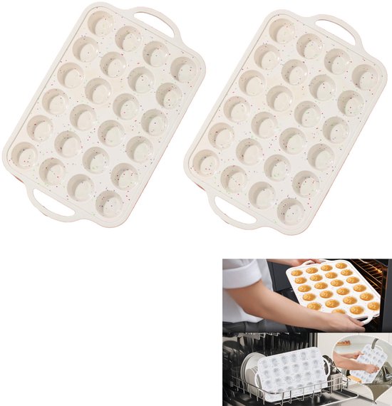2-stuks Siliconen Muffinvorm - Siliconen Cupcakevorm - Bakvorm - Met Handgrepen - Gemakkelijk Te Verplaatsen - Gemakkelijk Schoon Te Maken - Hittebestendig - Geschikt Voor Muffins, Cupcakes, Koekjes -