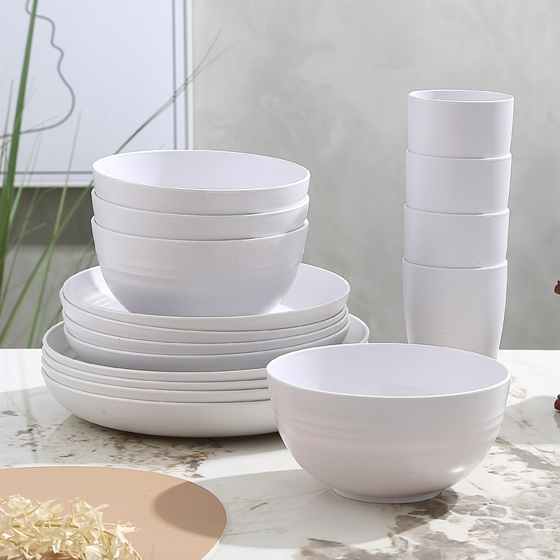 16-piece Kitchen Plastic Wheat Straw Dinnerware Set With Dinner Plates, Dessert Plate, Cereal Bowls, Cups