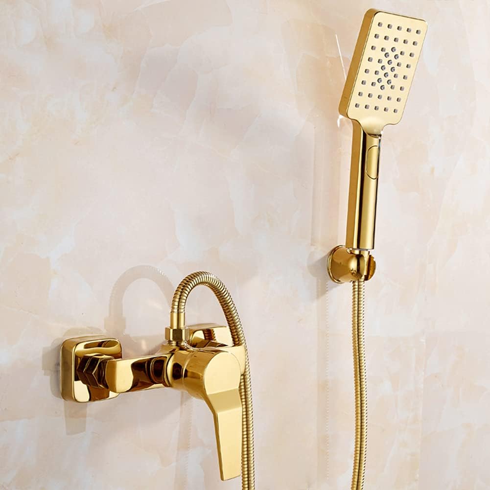 Robinet De Baignoire En Laiton Avec Douchette À Main, Fixation Murale, Support Et Flexible De 150 Cm Inclus, Doré