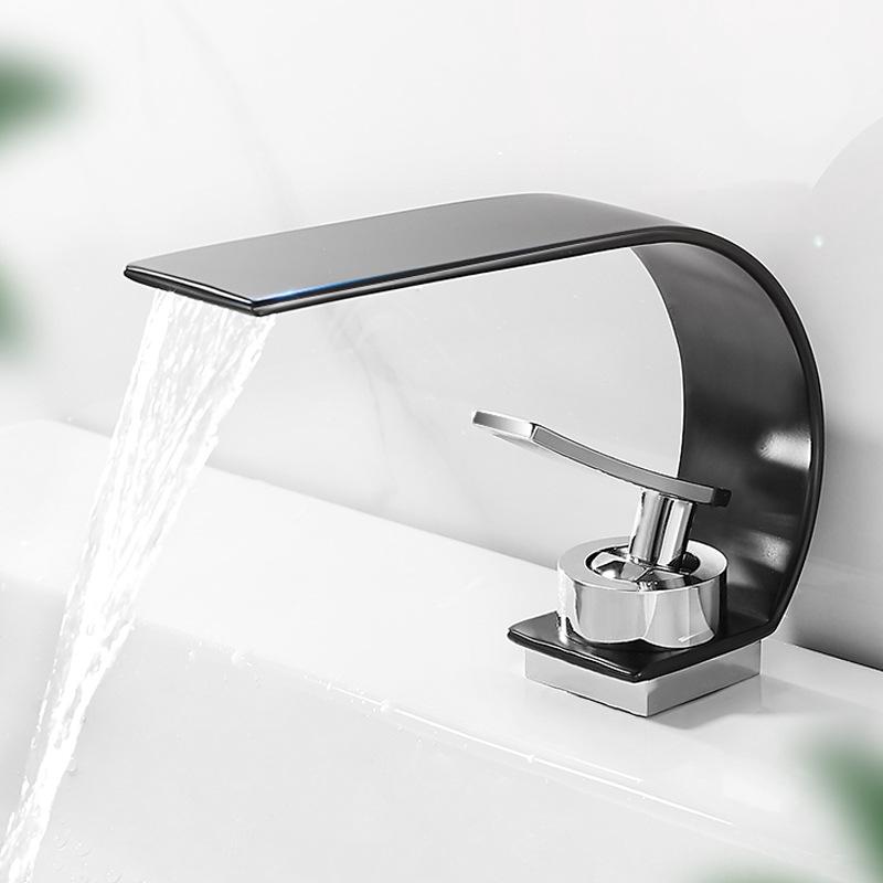 Grifo De Agua Fría Y Caliente De Cascada Negra, Lavabo Creativo, Lavabo De Baño Debajo Del Lavabo, Grifo De Lavabo Doméstico