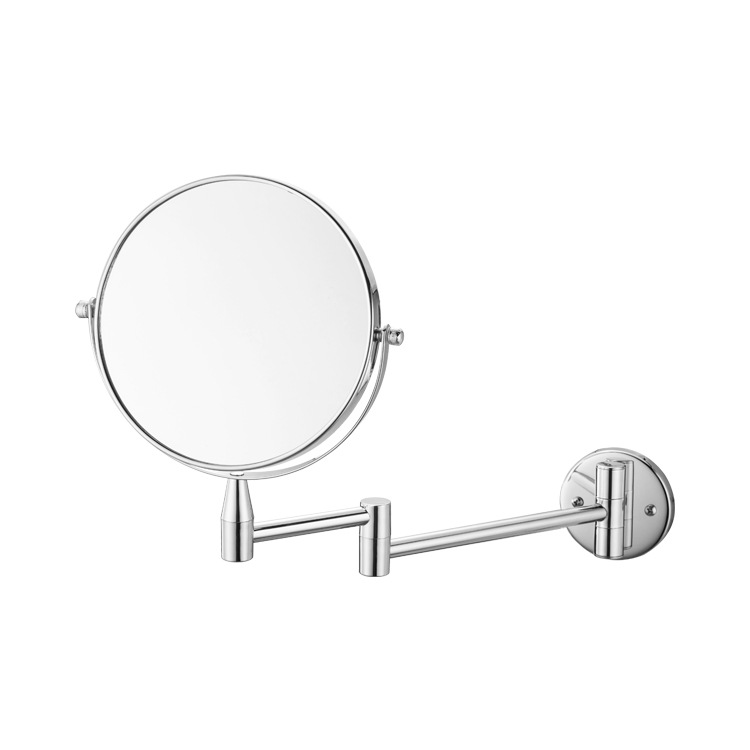 Miroir De Maquillage Mural Rond Basique Avec Fonction Grossissante Et Finition Chromée.