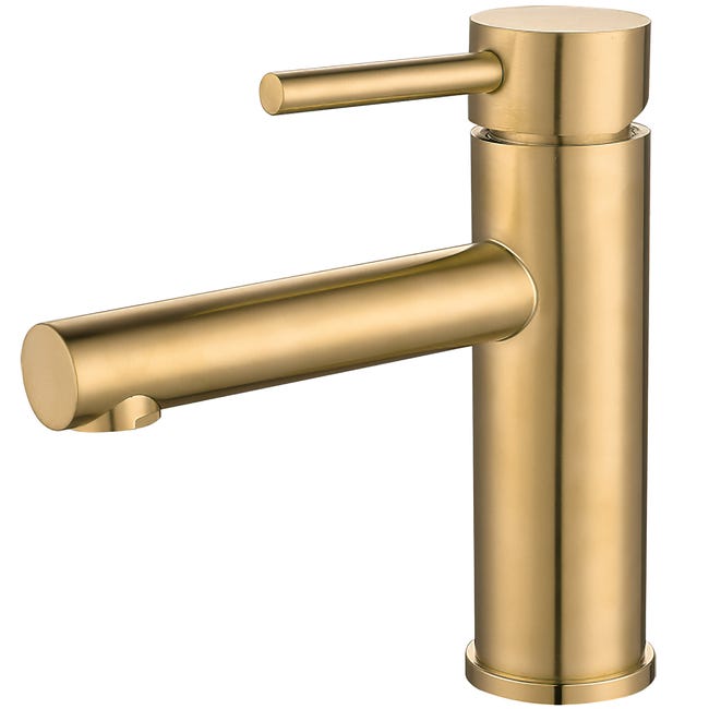 Mitigeur De Lavabo Valaz À Commande Unique, Bec Droit Et Rond, Finition Or Brossé – Série Palancia