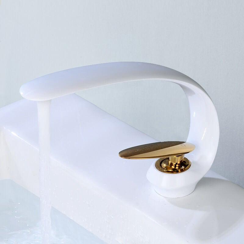 Robinets De Lavabo Salle De Bains En Laiton-or Blanc Évier Mitigeu Mitigeu Monotrou Vanité Grue Lavabo Art Évier Robinet
