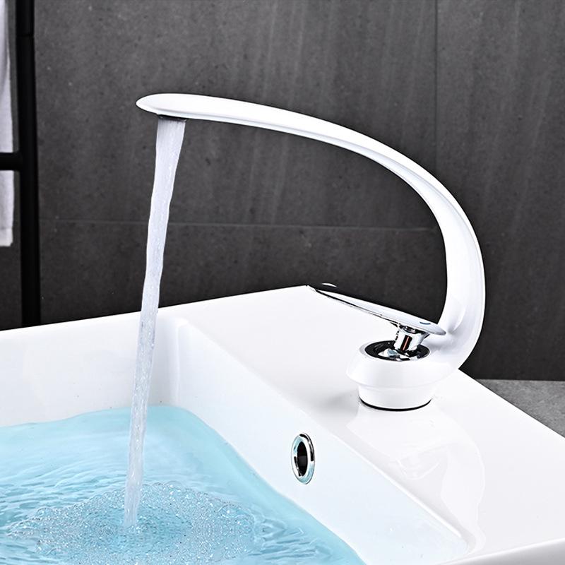 Robinets De Lavabo Salle De Bains En Laiton-argent Blanc Évier Mitigeu Mitigeu Monotrou Vanité Grue Lavabo Art Évier Robinet