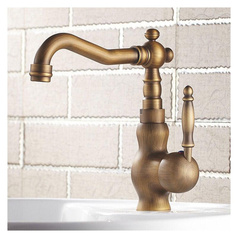 Robinet Antique, Bassin Monotrou Rétro, Tout Cuivre Bassin D'Art, Bassin Supérieu, Robinet Froid Et Chaud Rotatif