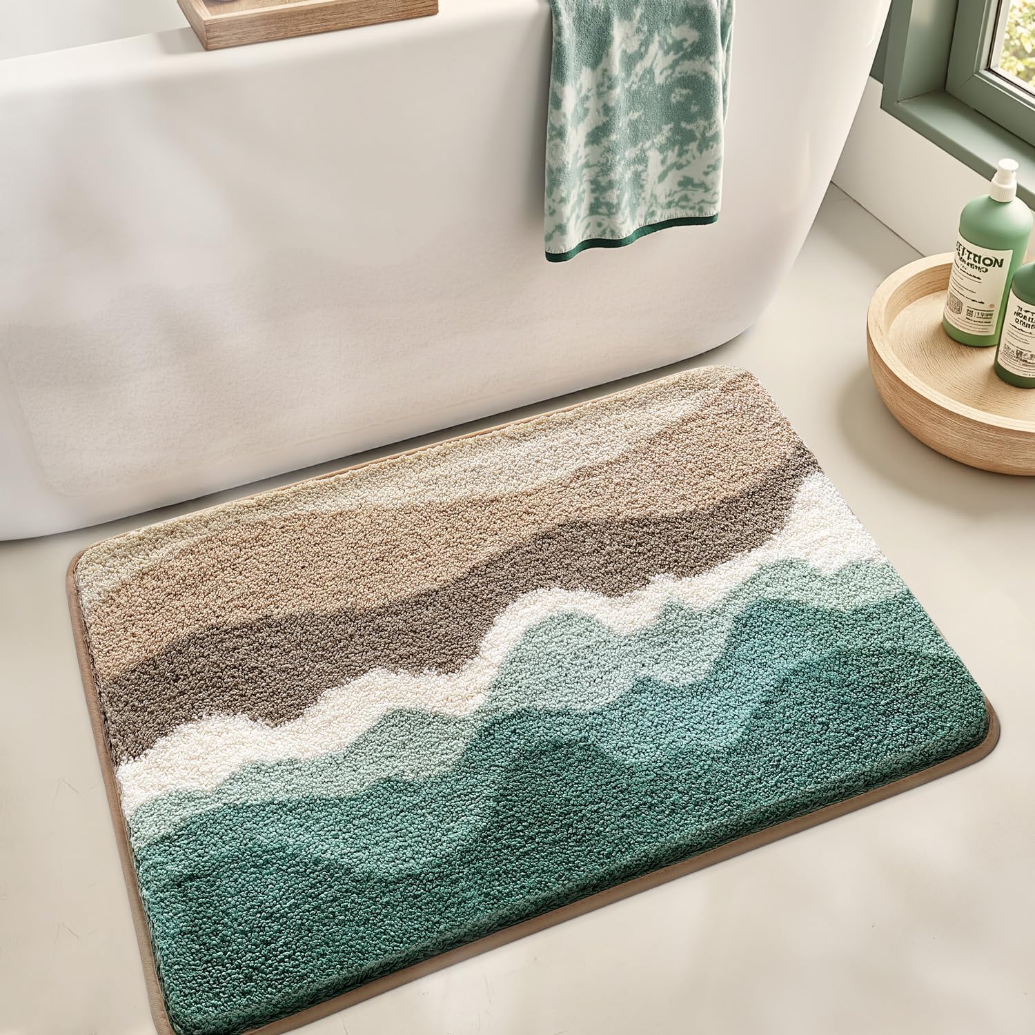 Tapis De Bain Antidérapant, Ultra Doux, Lavable, Absorbant, Séchage Rapide, Motif Plage, Océan, Coquillage, Étoile De Mer, 50 X 80cm