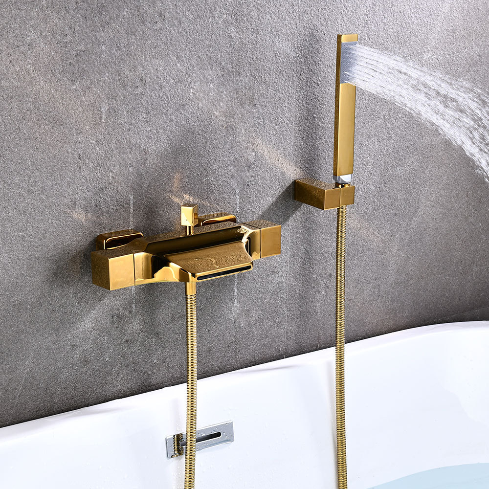 Robinet De Baignoire Cascade Mural Pommeau De Douche Cascade Robinet De Baignoire Chaude Et Froide (or + Douche À Main)