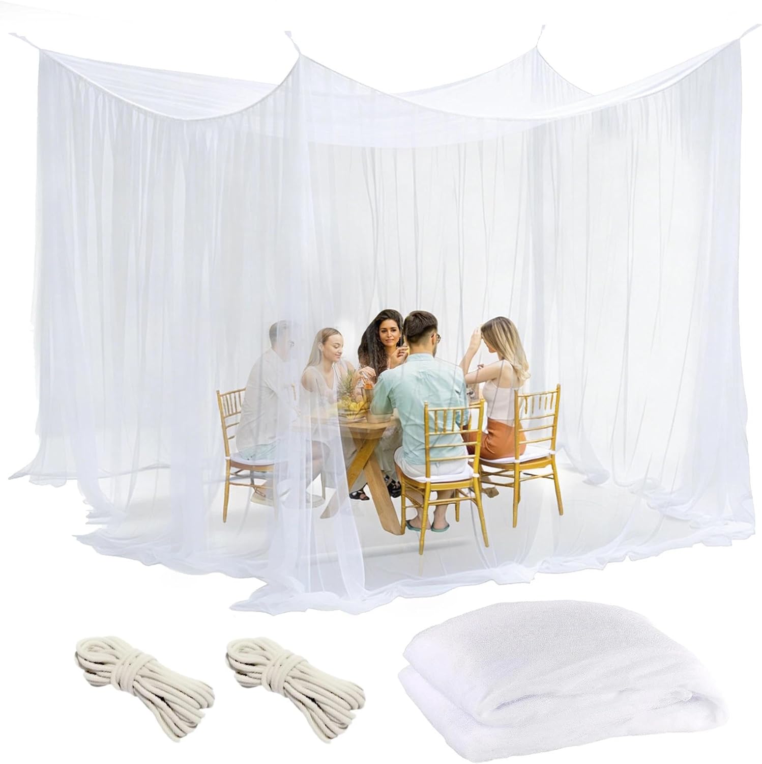 Mosquito Net 300 X 300 X 250 Cm For Gazebo, Garden, Patio, Camping, Bed, 220 Fine Mesh With 1 Door, White