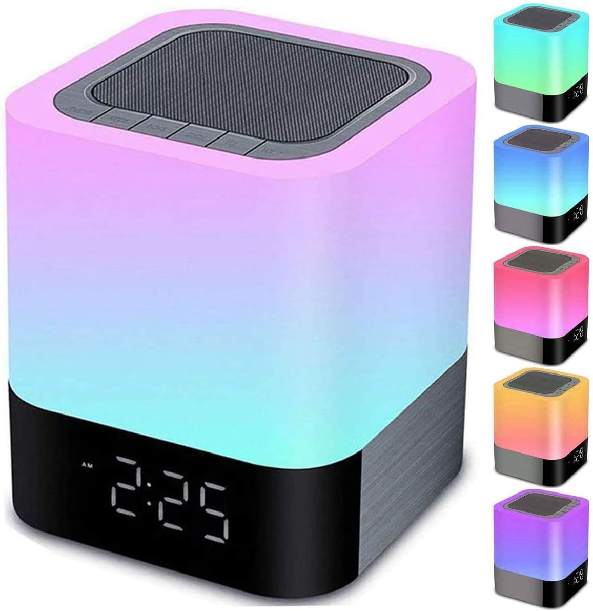 Veilleuse Bluetooth, Réveil Bluetooth, Lampe De Chevet Tactile À Intensité Variable Et Couleurs Changeantes, Lecteur Mp3, Enceinte Sans Fil Avec Lumières