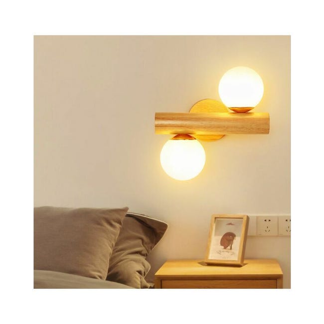 Log Vent Applique Nordique En Bois Massif Salon Tv Fond Applique Chambre Allée Double Tête Applique Sans Source De Lumière E27 (sku Produit : 92303548 Sku Offre : 711liu01)